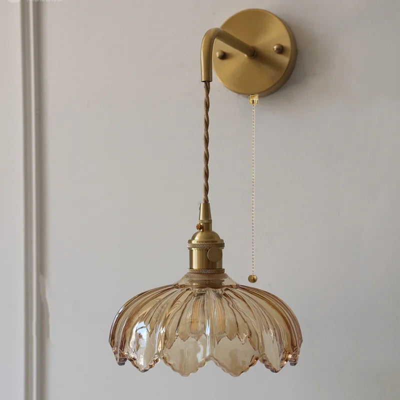 Afralia™ Vintage Amber Coffee LED Wall Lamp Sconce with Adjustable Wire - 70cm