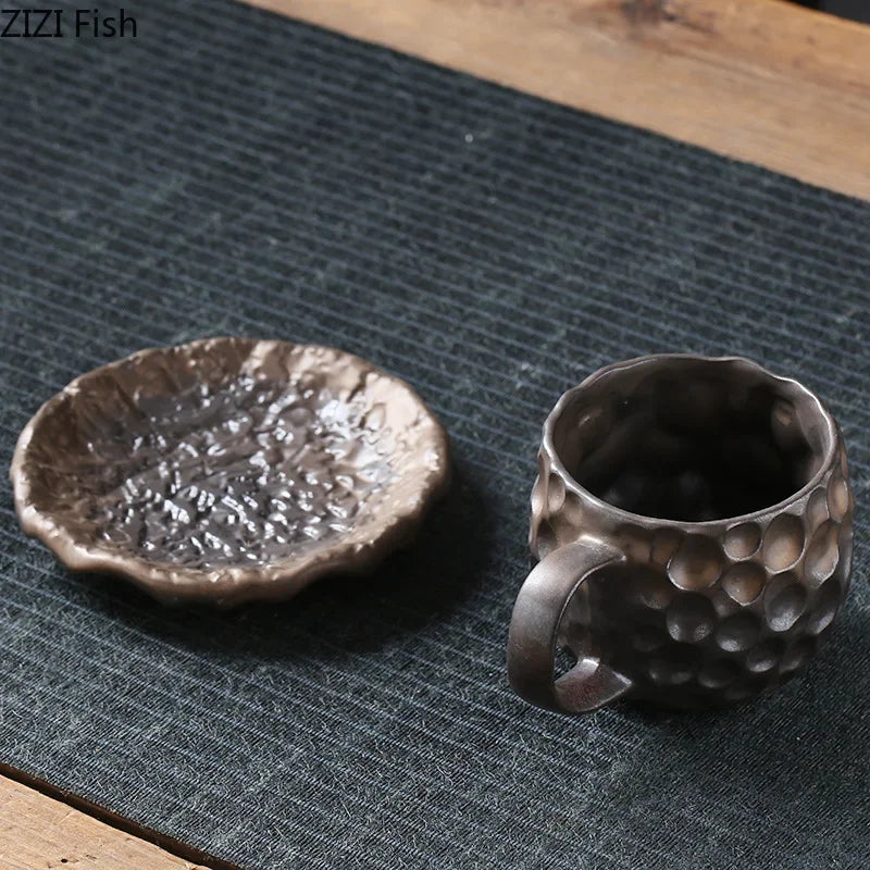 Afralia™ Hammer Pattern Ceramic Mug Set for Dining Table and Coffee, Tea, Juice