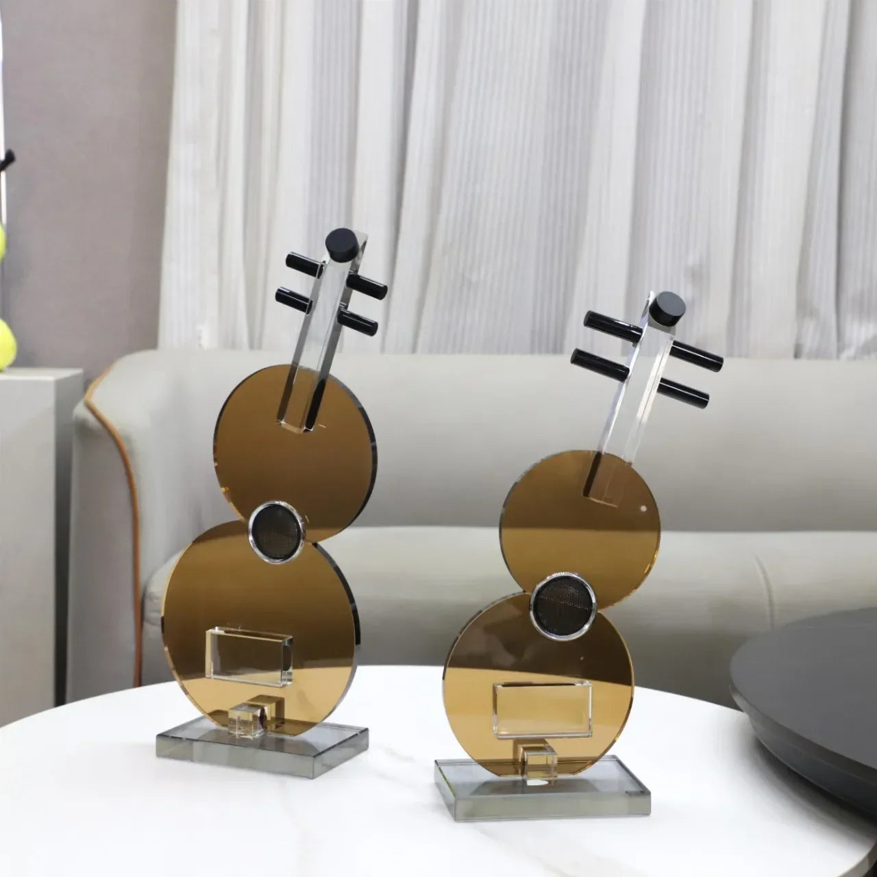Afralia™ Crystal Guitar Sculpture Brown Glass Figurine for Home Decor