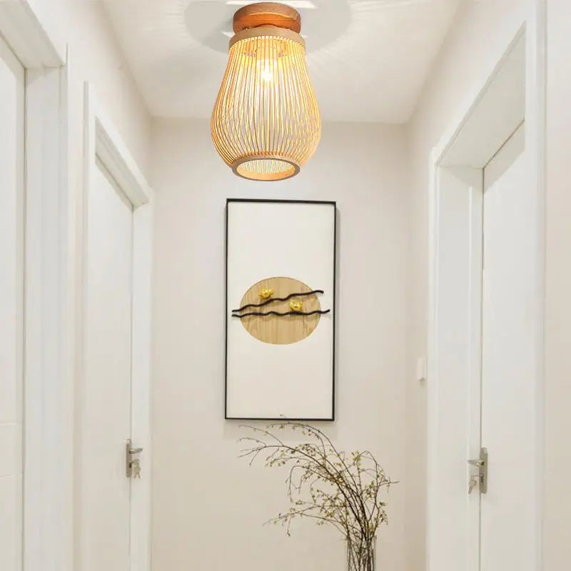 Afralia™ Bamboo Birdcage Ceiling Light: Handwoven Nordic Wood Art Fixture