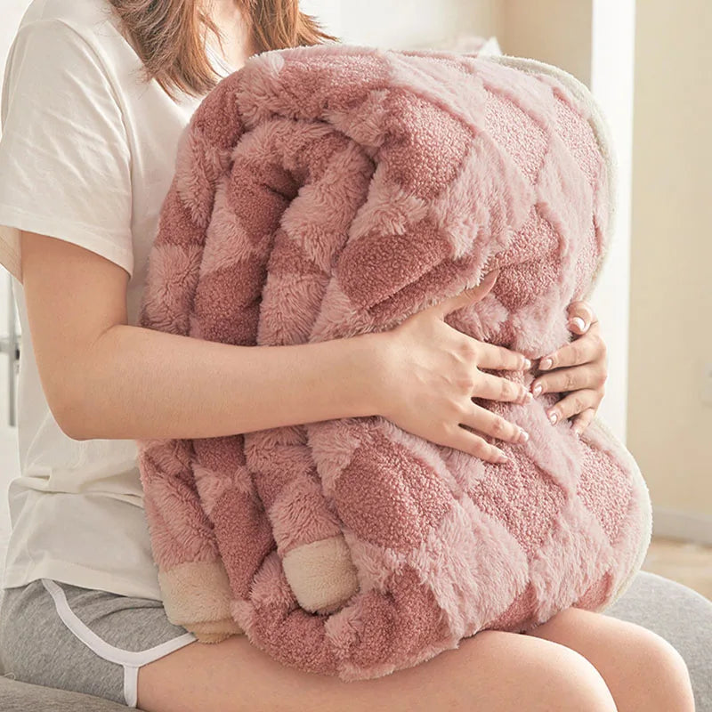 Afralia™ Rabbit Velvet Plaid Jacquard Blanket: Warm, Double Layered, Non-Fading Comforter