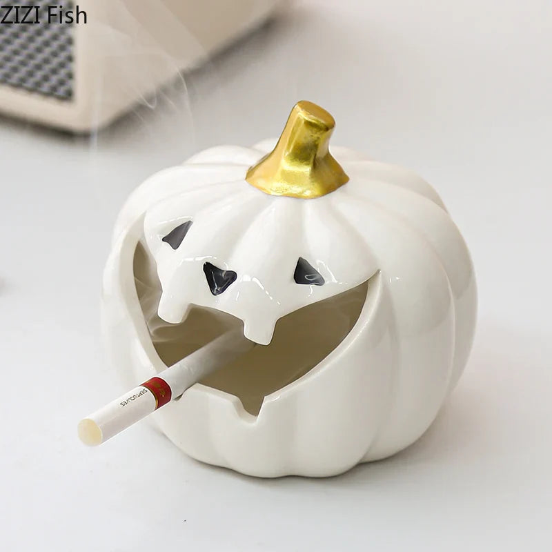Afralia™ Halloween Pumpkin Ghost Ashtray - Funny Ceramic Office Desktop Weed Ash Tray Gift
