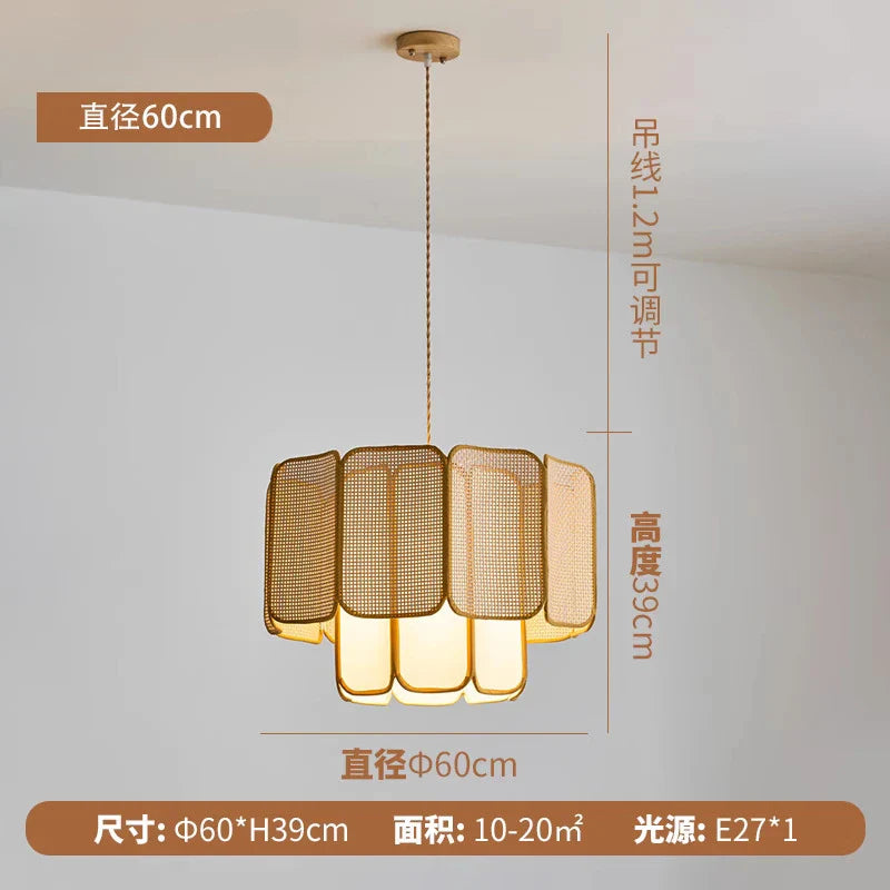 Afralia™ Wabi-Sabi Rattan Pendant Lights Zen Art Decor LED E27 for Home Restaurant