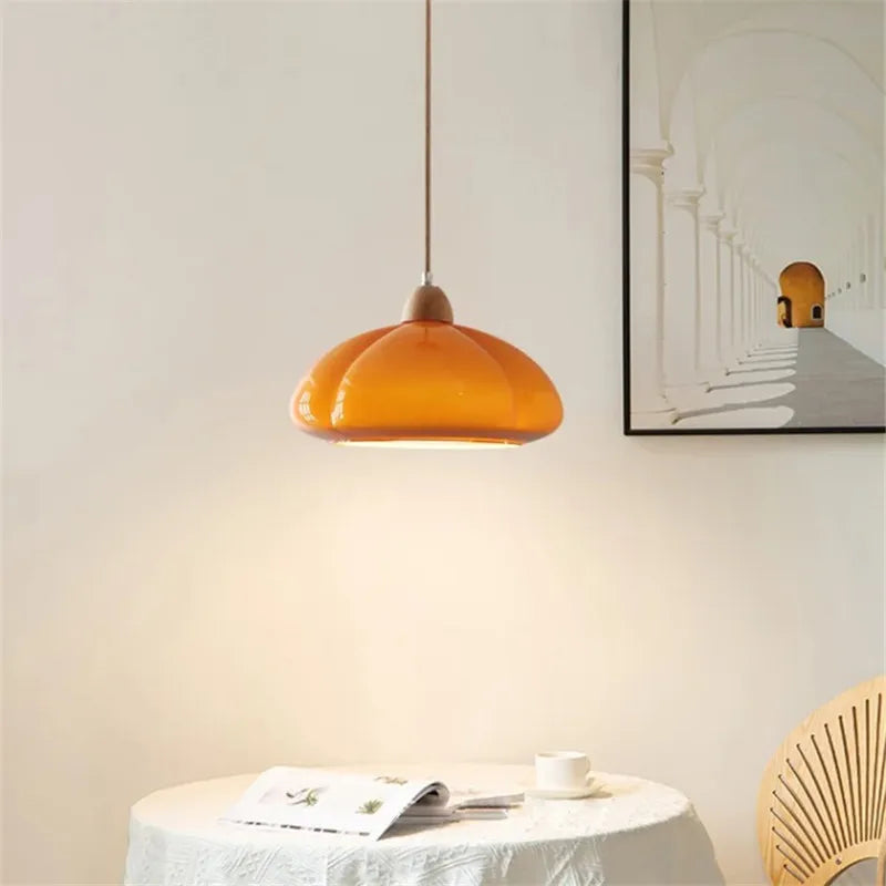 Afralia™ Mid-Century Orange Pumpkin Chandelier Glass Hanging Light