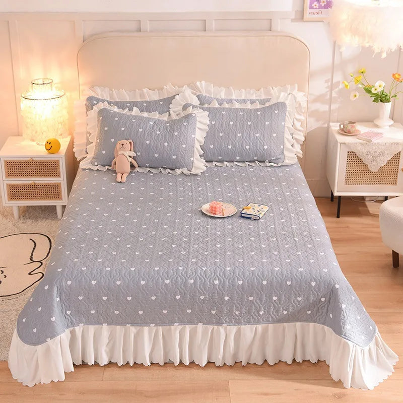 Afralia™ Chiffon Quilted Bed Spread Set - Queen Size Cotton Bedspread Cover