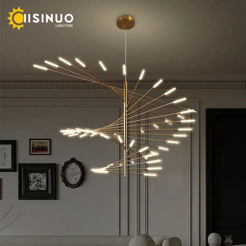 Afralia™ Firework Shape LED Chandelier in Gold and Black for Home Lighting