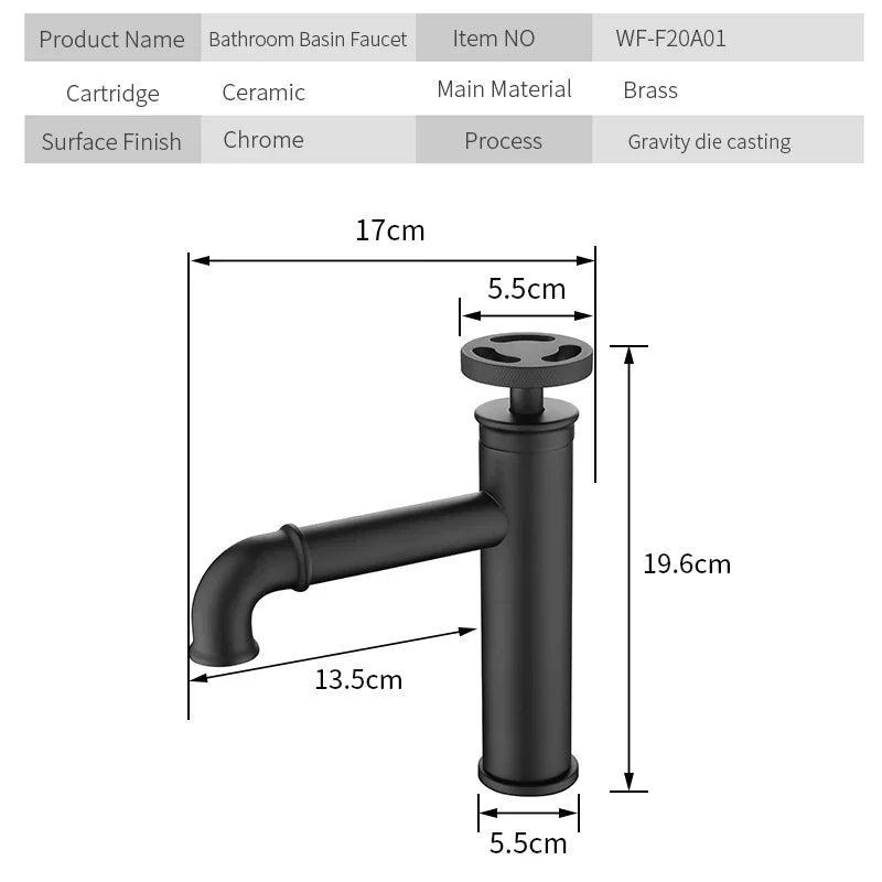 Afralia™ Matte Black Brass Basin Faucet Retro Industrial Style Hot Cold Mixer Tap