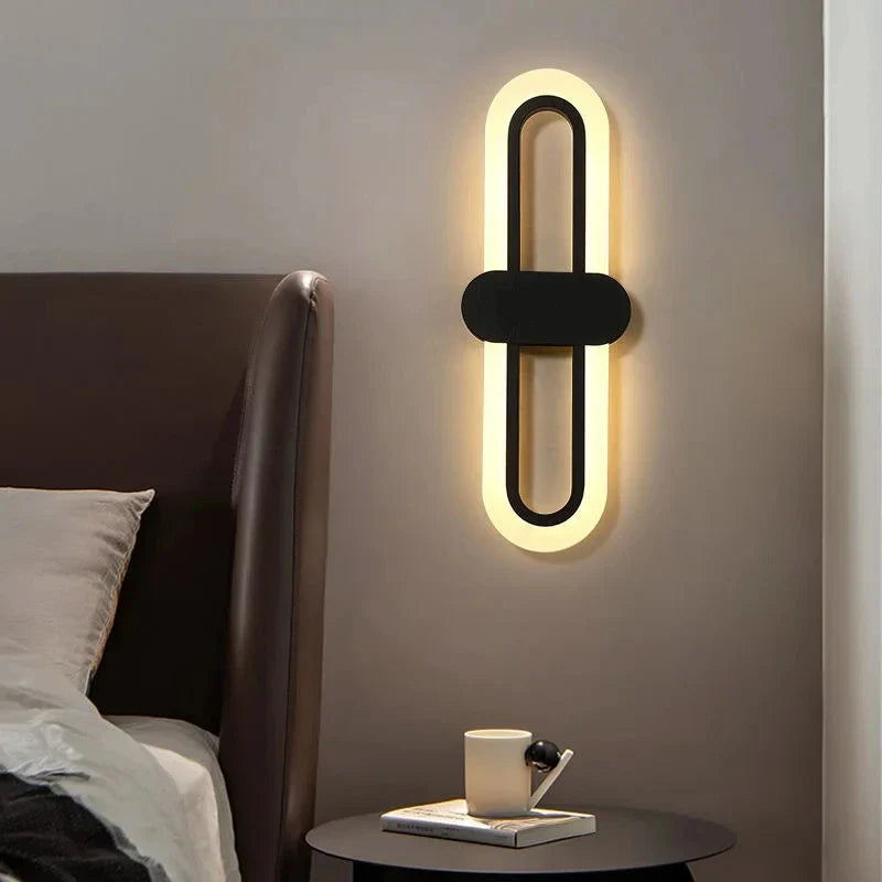 Afralia™ Oval Acrylic LED Wall Lamp Black Gold Living Room Bedroom Decoration