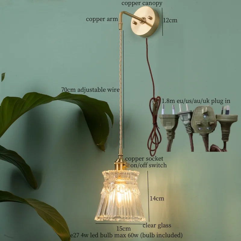 Afralia™ Nordic Glass LED Wall Lamps Copper Arm Wandlamp