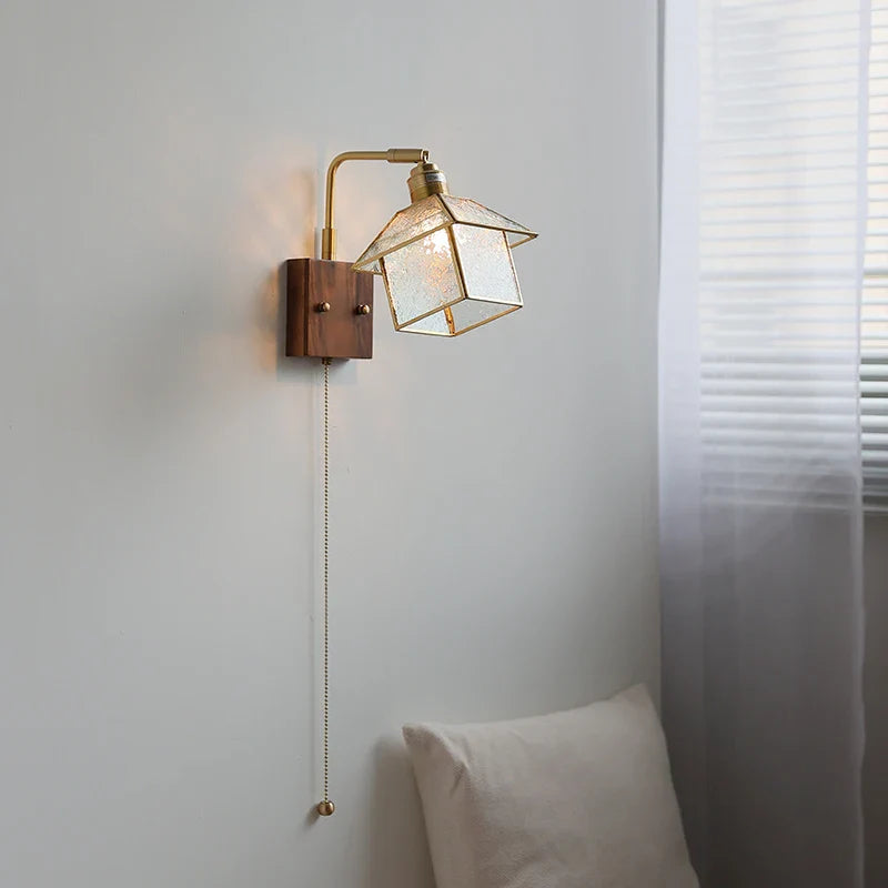 Afralia™ Vintage LED Wall Lamp Sconce with Rotatable Glass Shade & Pull Chain Switch