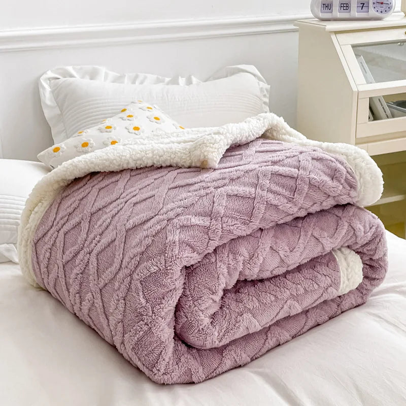 Afralia™ Nordic Big Lamb Fleece Jacquard Blanket for Autumn Winter Single Double Bed