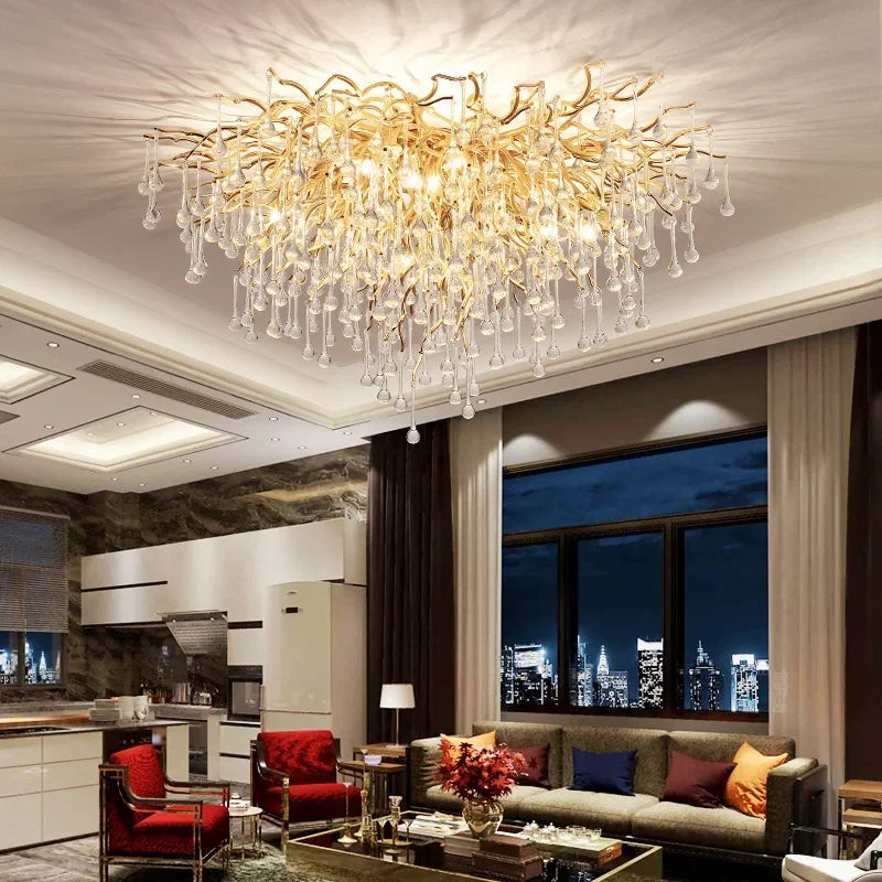 Afralia™ Luxury Crystal LED Chandelier: Modern Nordic Gold/Silver Ceiling Lamp for Home Decor