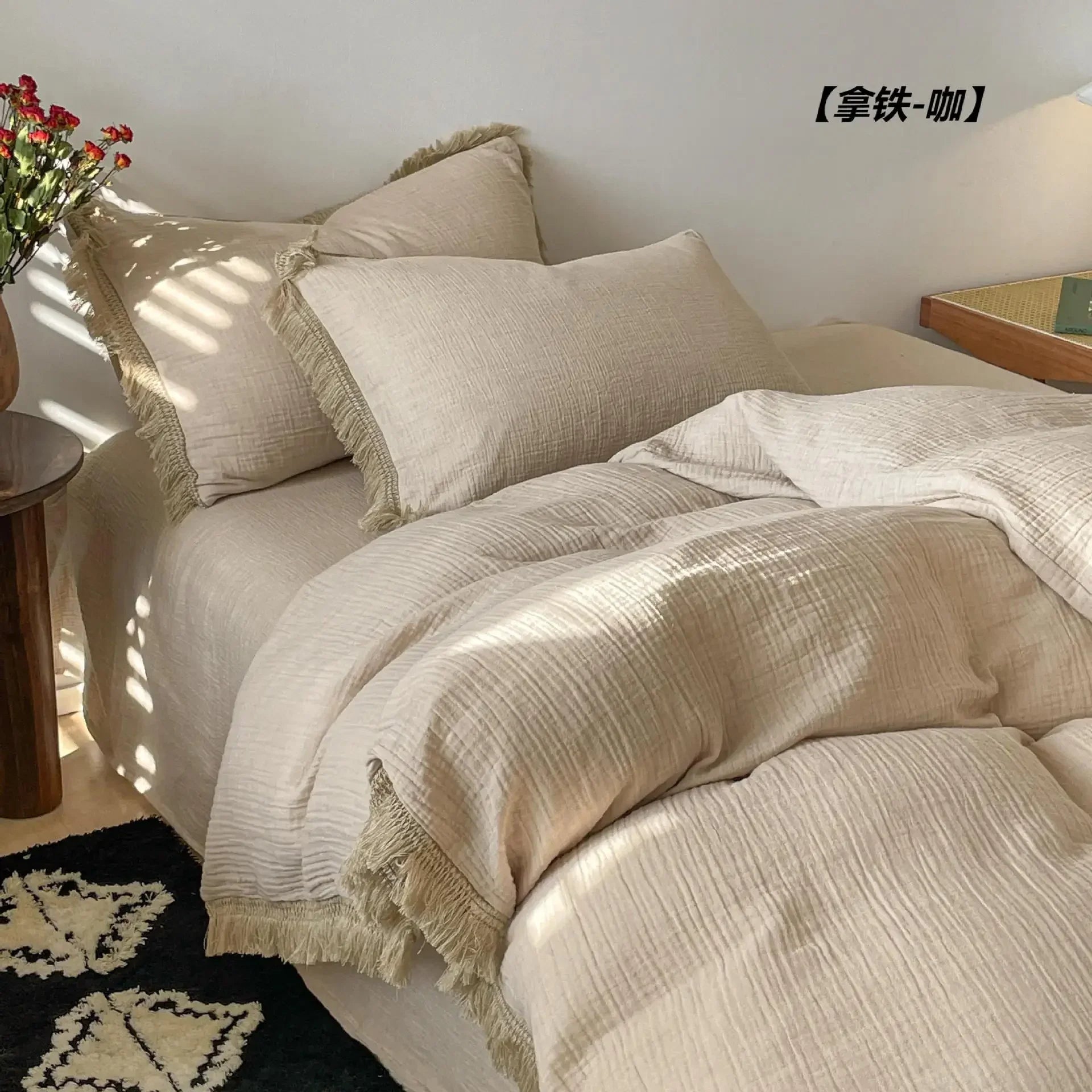 Afralia™ Luxury Retro Cotton Tassel Bedding Set for Queen King Comforter Cover