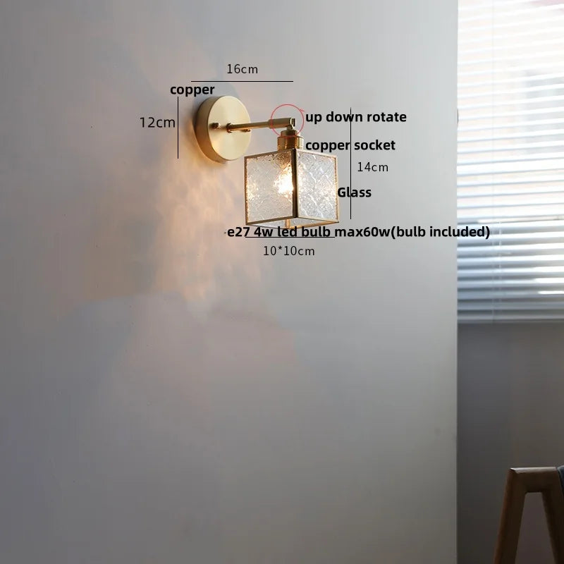 Afralia™ Nordic Modern LED Wall Lights Glass Bedside Lamp Brass Pull Chain Switch