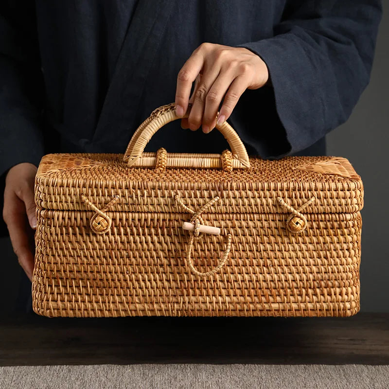 Afralia™ Rattan Storage Box: Portable Tea Container & Picnic Basket Organizer