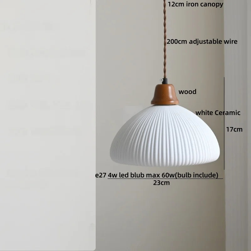 Afralia™ Copper Wood LED Pendant Light: Ceramic Modern Tassel Hanging Lamp