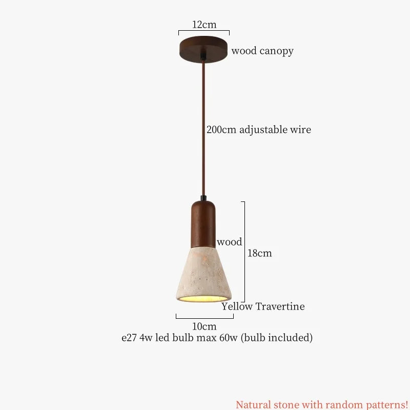 Afralia™ Wabi Sabi LED Pendant Lamps Yellow Travertine Wood Hanging Lights