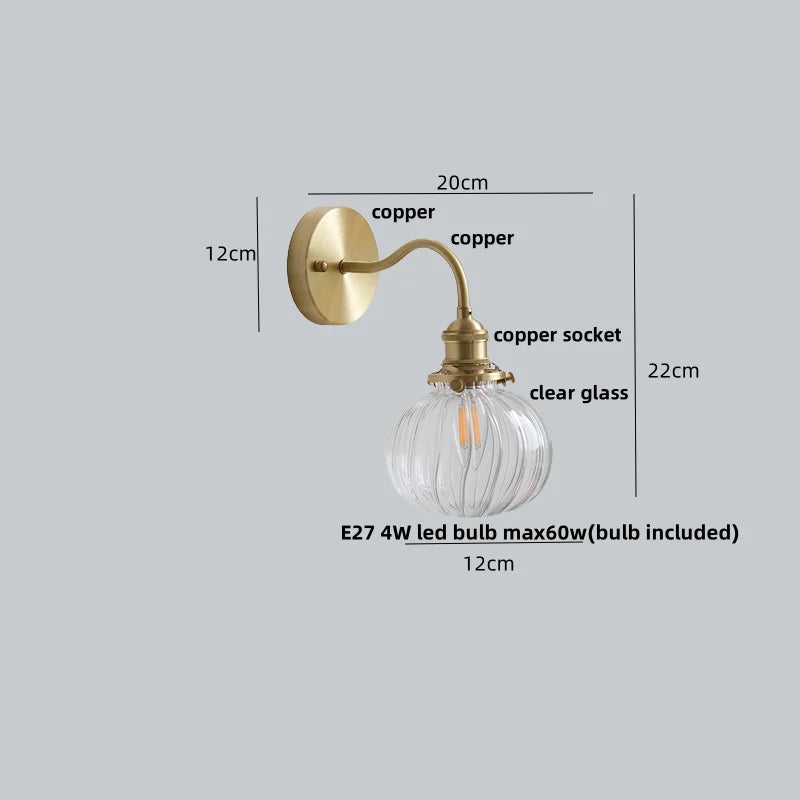 Afralia™ Green Class Ball LED Wall Light with Copper Socket for Bedroom Living Dining Room