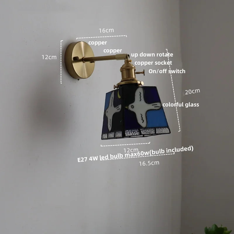 Afralia™ Tiffany Style Colorful Glass Wall Light Fixture - Up Down Rotate Bedside Lamp