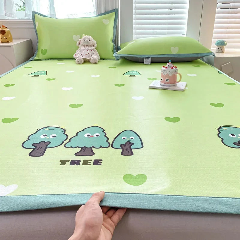 Afralia™ Summer Cartoon Printed Silky Bed Mat Set - Soft Skin-Friendly Cushion Mattresses