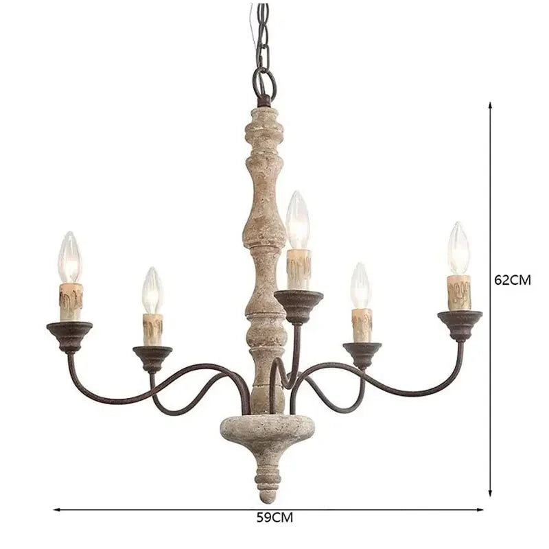 Afralia™ Retro French Wood Chandelier for Living Room, Dining, and Bedroom