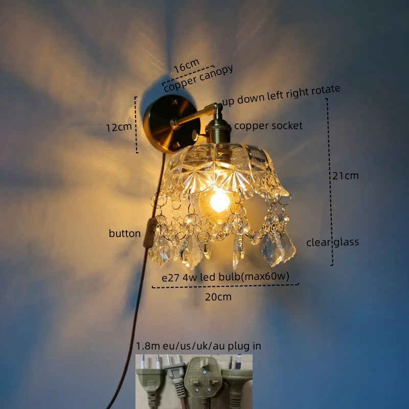 Afralia Crystal Copper LED Wall Sconce Light for Home Decor & Indoor Lighting