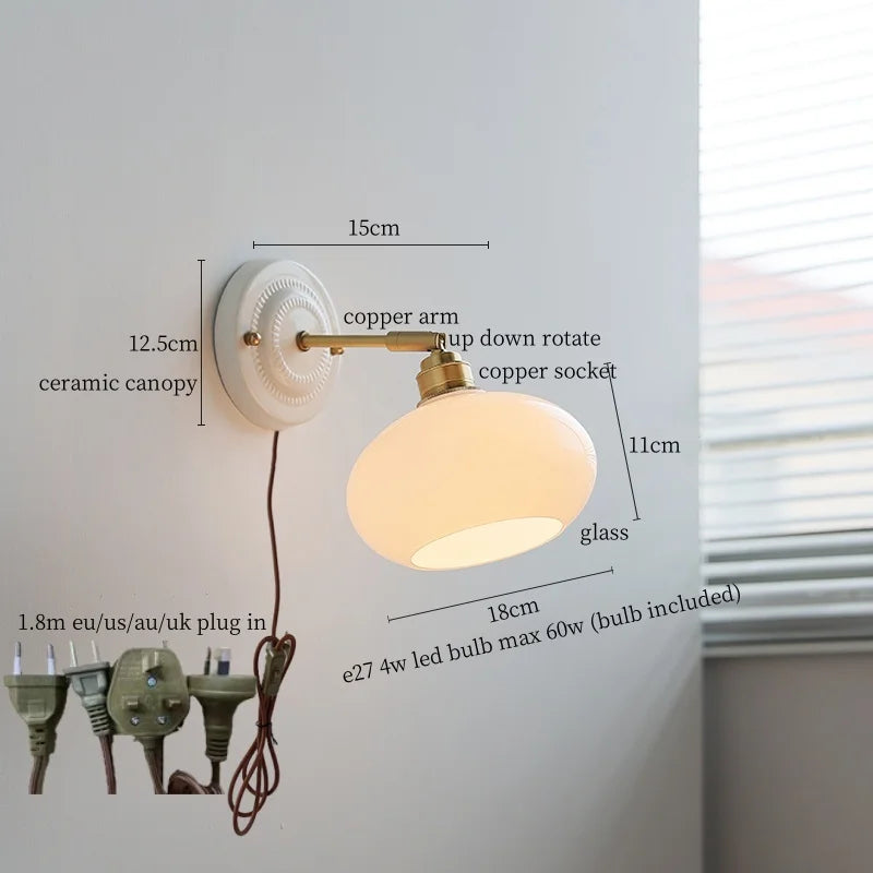Afralia™ Pumpkin Glass LED Wall Lamps Up Down Rotate Copper Arm - Modern Nordic Wandlamp