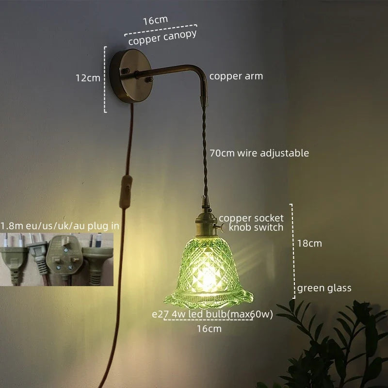 Afralia™ Copper Glass Nordic LED Wall Lights for Balcony Bedroom Mirror Bathroom