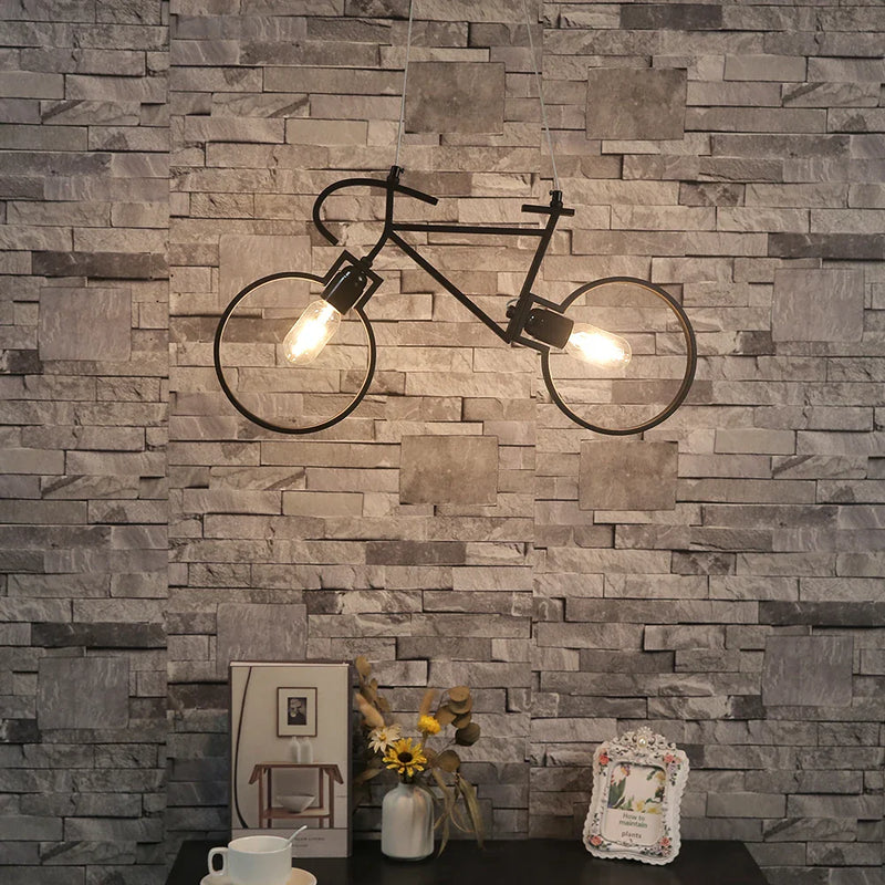 Afralia™ Industrial Bicycle Pendant Light for Living Room, Restaurant, and Bar