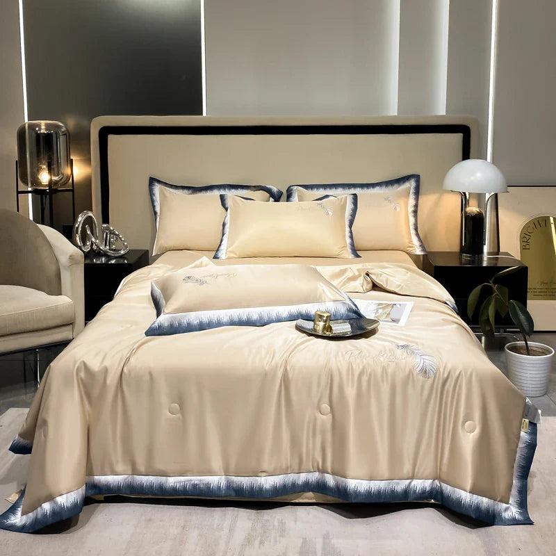 Afralia™ Feather Embroidered Comforter Set: Soft, Smooth, and Luxurious Bedding Collection
