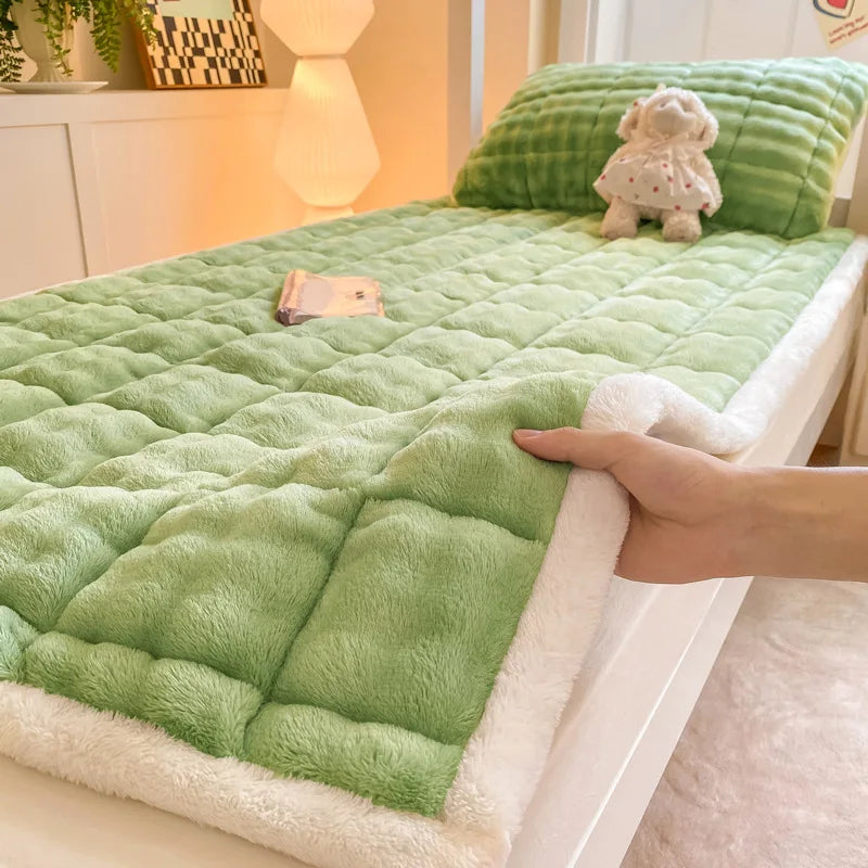 Afralia™ Faux Rabbit Plush Mattress Thick Warm Solid Milk Velvet Winter Home Cushion