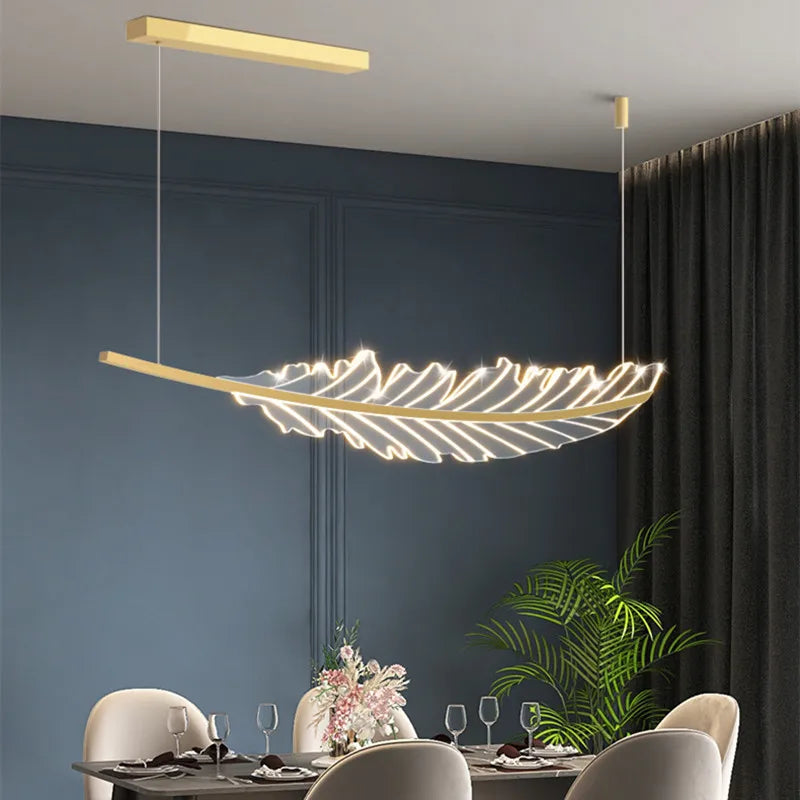 Afralia™ Leaf Shaped Golden Chandelier for Living Room, Dining Room, Kitchen, and Coffee Shop