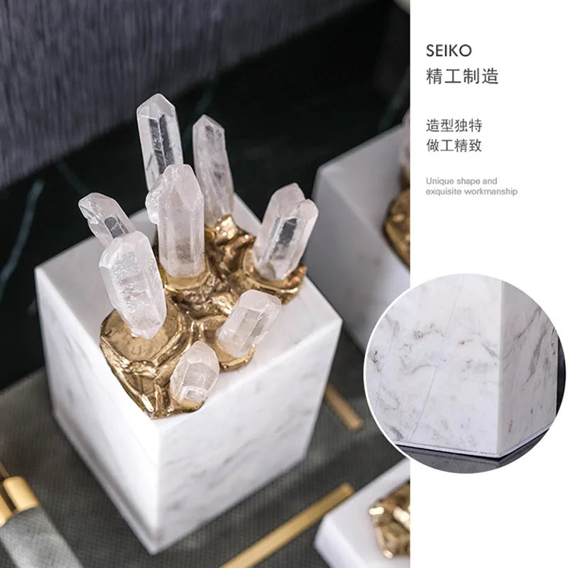 Afralia™ Crystal Stone Marble Entrance TV Cabinet Club Soft Decoration