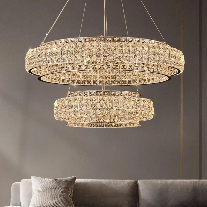 Afralia™ Crystal Chandelier LED Ceiling Light Fixture Pendant Suspension Lamp Luxe Home Decor LuxeCrystal Beauty