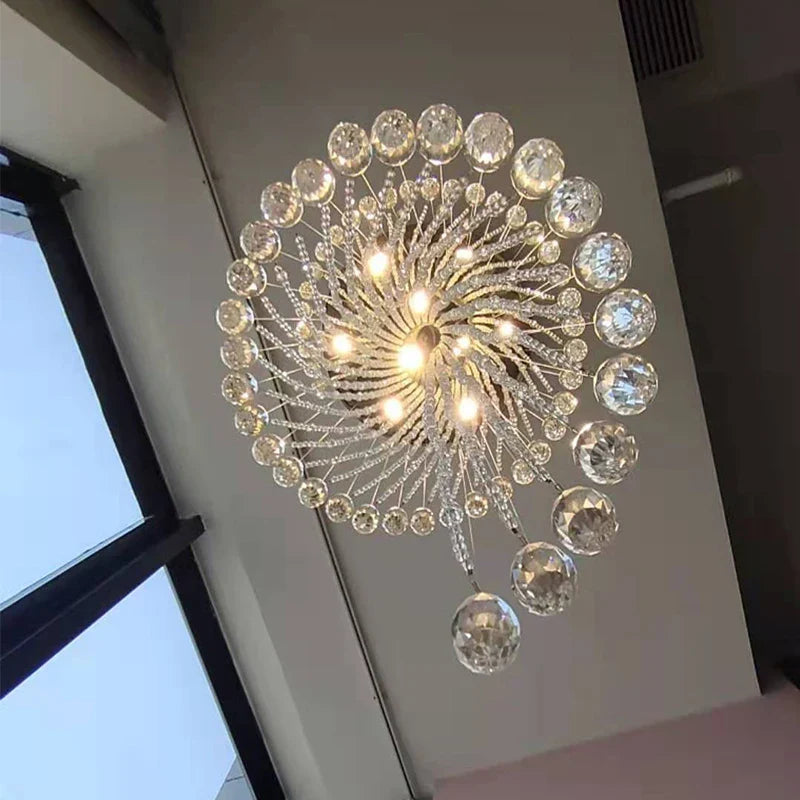 Afralia™ Modern Spiral Crystal Chandelier LED Pendant Light for Hotel Villa Decor