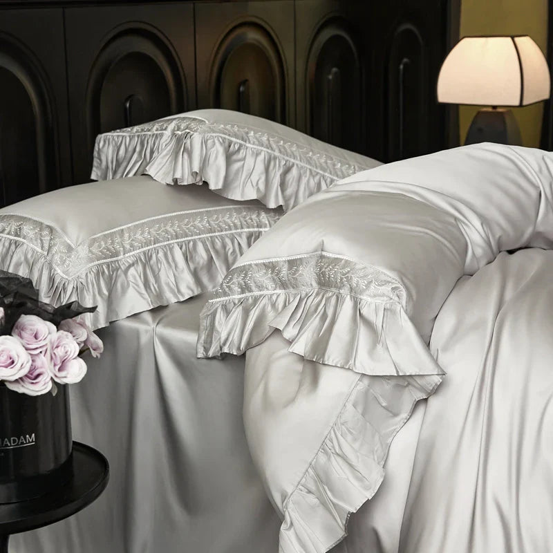 Afralia™ 1000TC Luxury Embroidery Ruffles Bedding Set with Soft Silky Feel