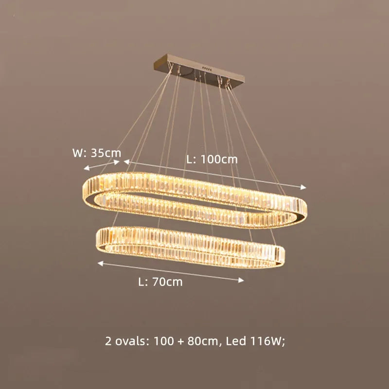 Afralia™ Crystal Chandelier Pendant Lights Dimmable LED Oval Lustre Hang Lamp