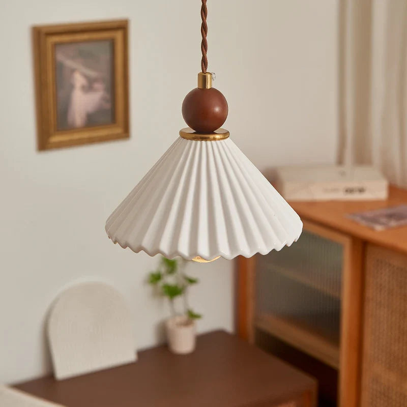 Afralia™ Ceramic Wood LED Pendant Lamp for Home Decor, Hanging Light Fixture