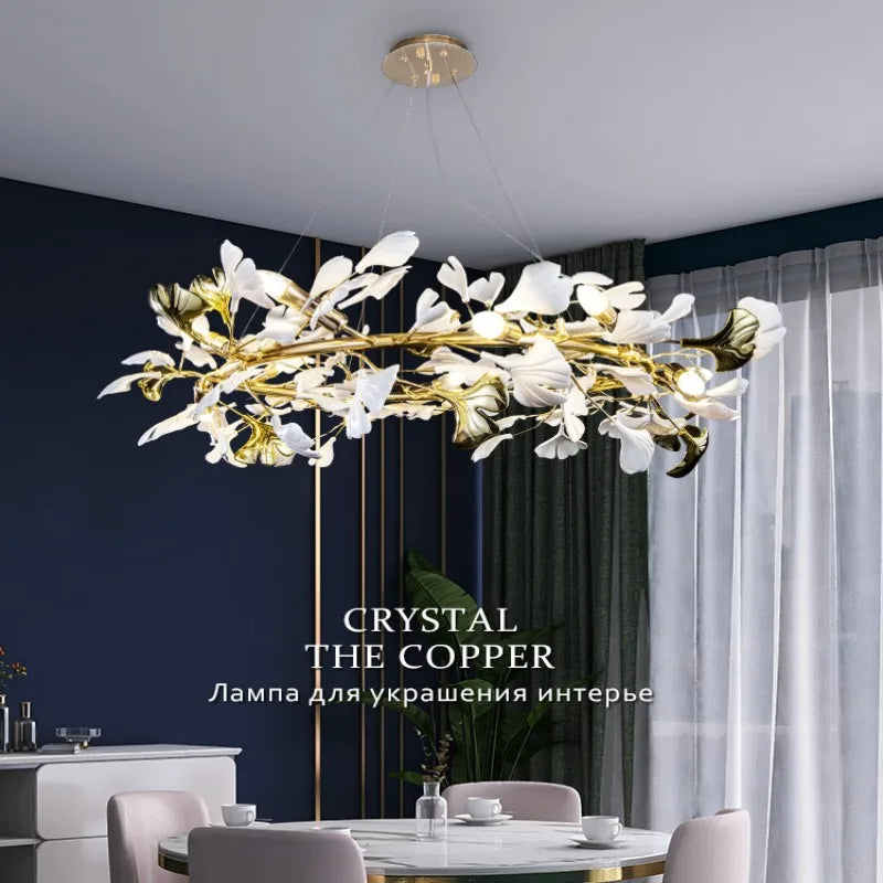 Afralia™ Ginkgo Leaf Crystal Chandelier for Home Décor