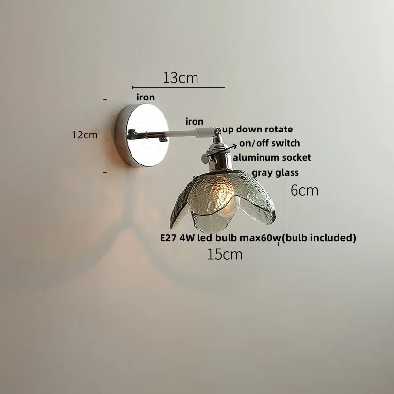Afralia™ Crystal Iron LED Wall Light Modern Bedside Lamp Clear Glass Wandlamp
