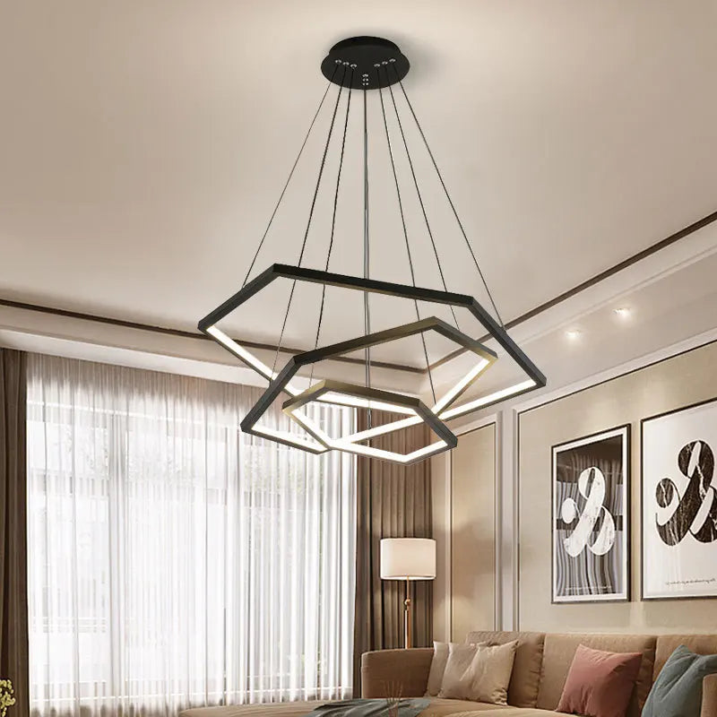 Afralia™ Hexagon Aluminium LED Pendant Light Dimmable Minimalist Chandelier for Living Room Bedroom