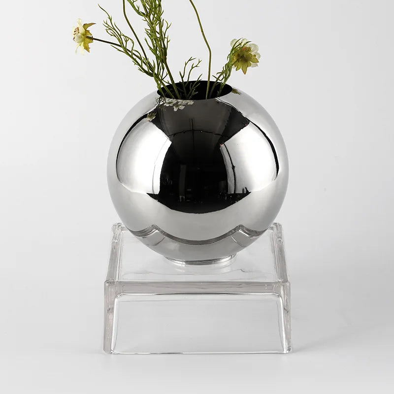 Afralia™ Silver Geometric Ball Vase for Floral Arrangements and Home Décor