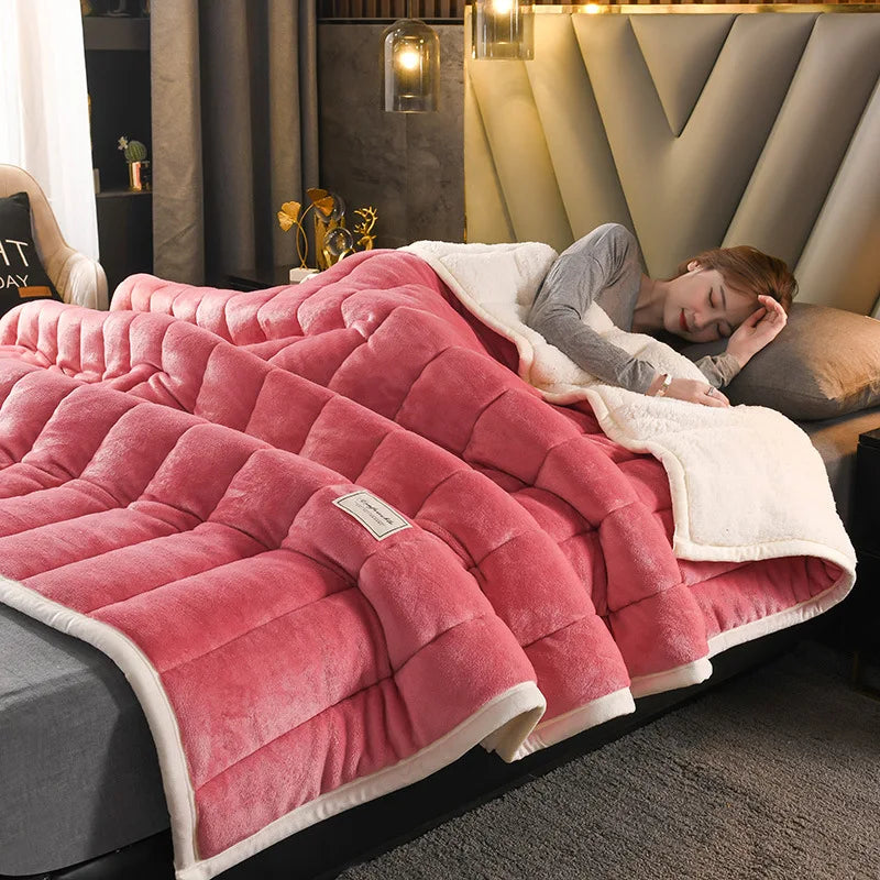 Afralia™ Cozy Coral Fleece 3-Layer Bed Blanket for Autumn & Winter Warmth