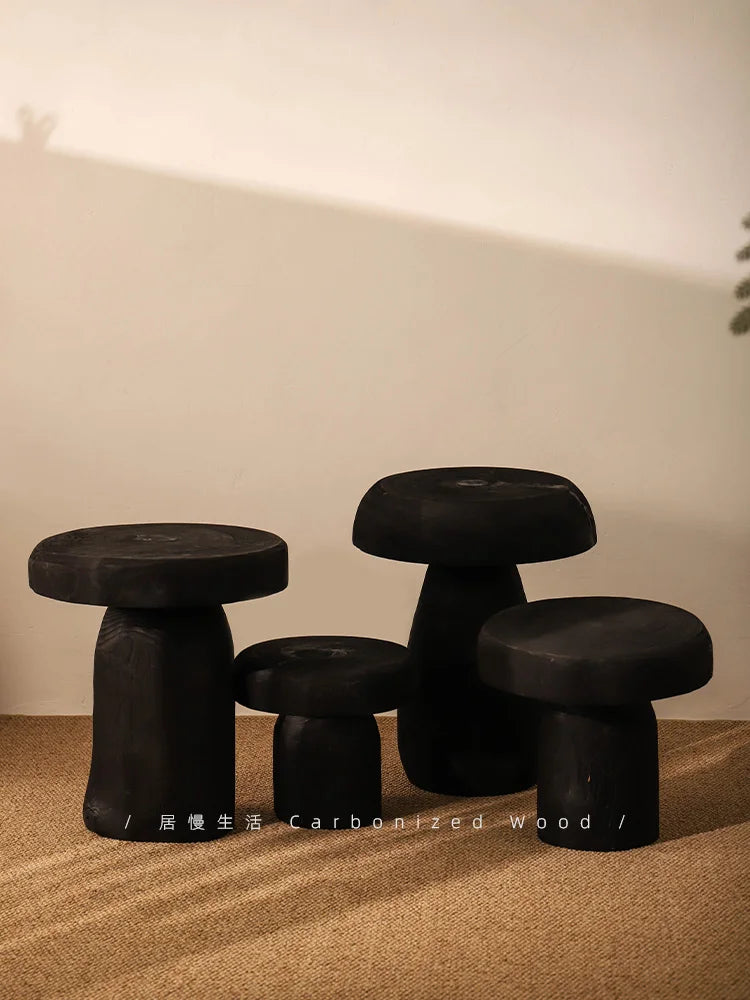 Afralia™ Solid Wood Mushroom Stool: Luxury Entryway Shoe Bench, Elegant End Table, Living Room-Round Stool