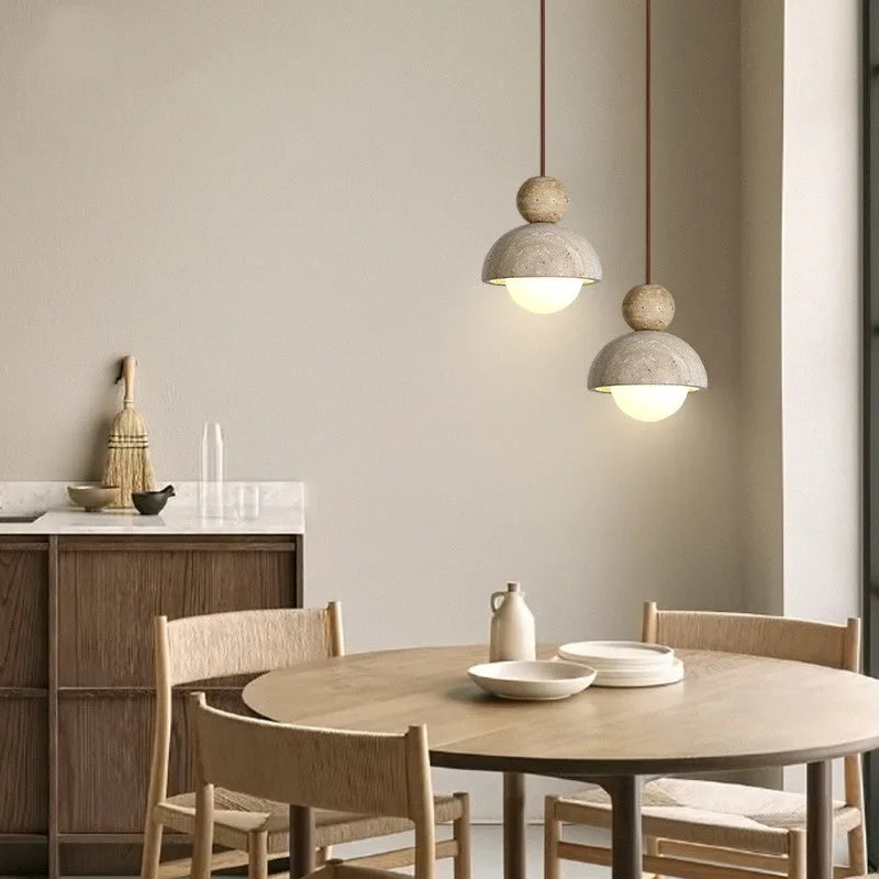 Afralia™ Glass Ball Pendant Light - Adjustable Wire, LED, Yellow Travertine White, Dining Room
