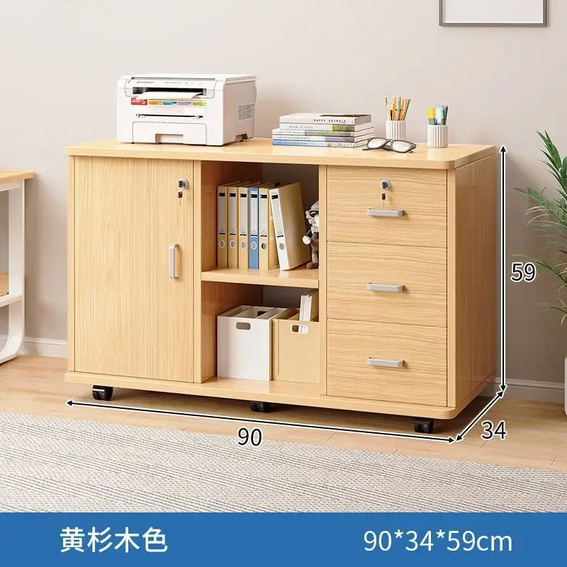 Afralia™ Mobile Under-Table Storage Cabinet with Lock, Wooden Low Drawer, Printer Cabinet