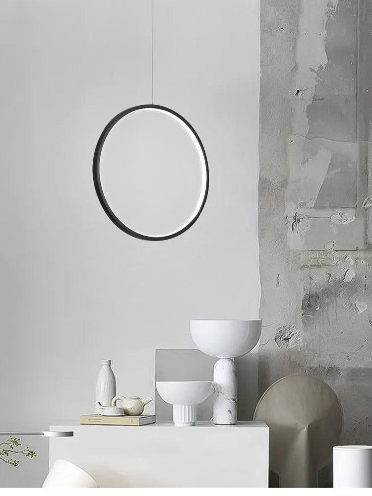 Afralia™ LED Ring Chandelier: Minimalist Black Circle Pendant Light for Living Room Lighting