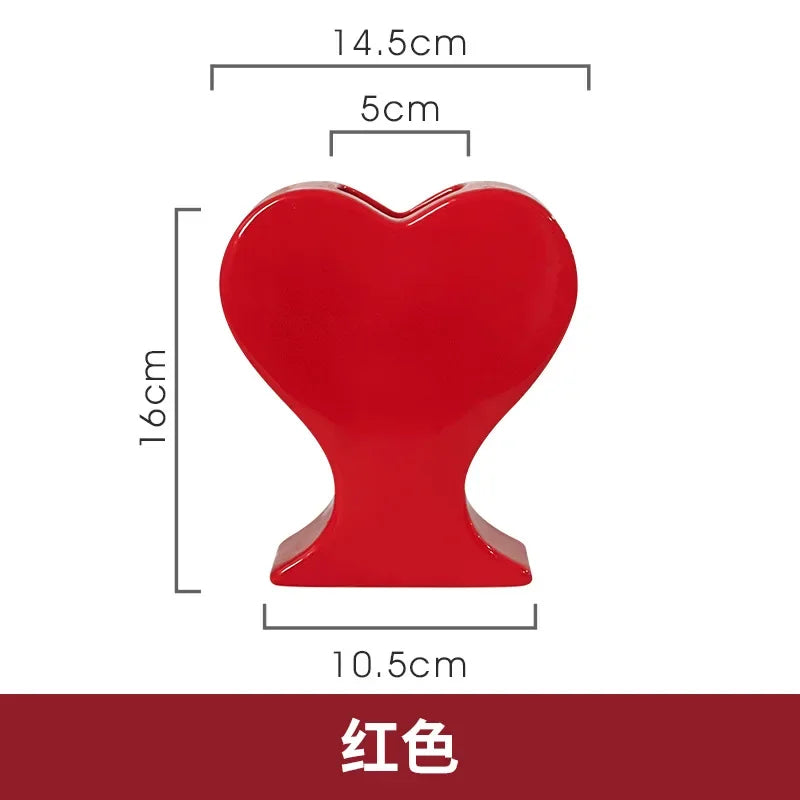 Afralia™ Heart-shaped Pink Hearts Porcelain Vase - Handicraft Ornament & Home Decor