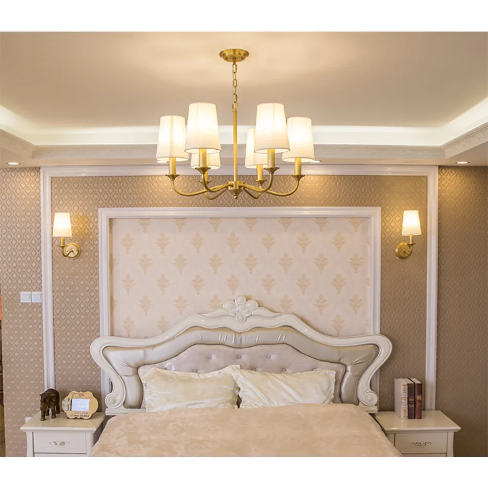 Afralia™ Rural Fabric Gold Pendant Chandelier for Living Room, Bedroom, and Restaurant Lighting