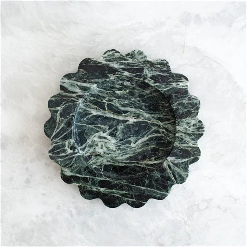 Afralia™ Marble Travertine Serving Tray Scalloped Edge Square Display Tray